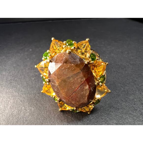 NEW chocolate sapphire multi gem cocktail ring in vermeil size 7 - Picture 11 of 16